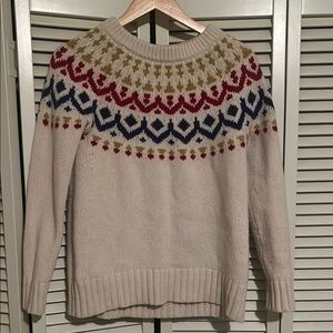J. Crew Cream Crew Neck Sweater with Fair Isle Pattern